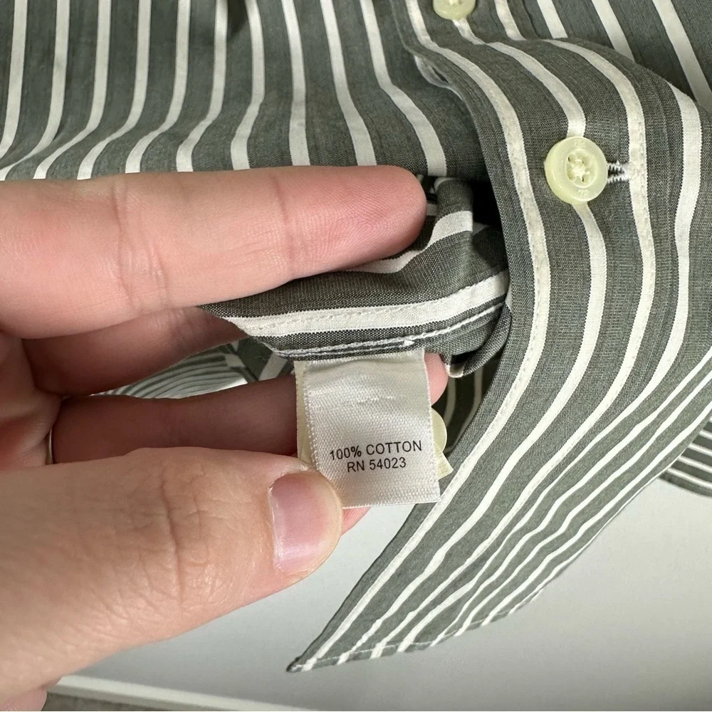 Banana Republic Gray Off White Stripe Classic Fit Button Down Shirt Size Large
